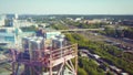 Close up of industrial pipes of oil industry production. Stock. Close up exterior strong metal structure of oil refinery Royalty Free Stock Photo