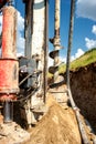 Close-up of industrial rig, drilling holes in the ground