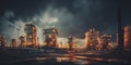 Close-up Industrial view of an oil refinery industrial area with lights and beautiful light Royalty Free Stock Photo
