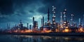 Close-up Industrial view of an oil refinery industrial area with lights and beautiful light Royalty Free Stock Photo