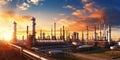 Close-up Industrial view of an oil refinery industrial area with lights and beautiful light Royalty Free Stock Photo