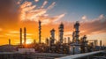 Close up Industrial view at oil refinery plant form industry zone with sunrise and cloudy sky Royalty Free Stock Photo