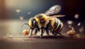 close up industrious bee flying in search of its pollen ,generative AI