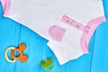 Close up of infant baby cotton clothes.