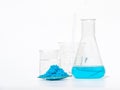 Close up inorganic chemical on white laboratory table. CopperII sulfate,  alcohol. Chemical ingredient for Cosmetics & Royalty Free Stock Photo