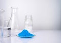 Close up inorganic chemical on white laboratory table. CopperII sulfate, Microcrystalline wax and  alcohol. Chemical ingredient Royalty Free Stock Photo