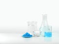 Close up inorganic chemical on white laboratory table. CopperII sulfate Royalty Free Stock Photo