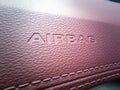 Close-up of the inscription airbag car on the leather upholstery. Horizontal photo Royalty Free Stock Photo
