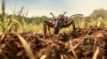 Vibrant Insect In A Uhd Dirt Field: A Captivating Cabincore Image