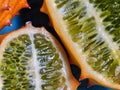 Close up of the inside of a kiwano fruit