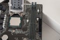 Close up of installed CPU processor on modern, new motherboard Royalty Free Stock Photo