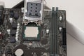 Close up of installed CPU processor on modern, new, motherboard Royalty Free Stock Photo