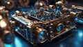 close up of a instrument a steampunk, Blue Medical Science Technology Abstract Background