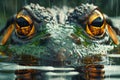 Close Up Of Intense Frog Eyes Emergent From Water Surface With Vivid Reflections and Droplets Royalty Free Stock Photo