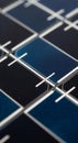 Close-up of interconnected solar cells, featuring a grid-like pattern with dark blue and Royalty Free Stock Photo