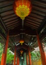 Close-up of architectural details of Chinese garden cloister.