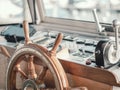 Close up of the interior of a large motor boat.