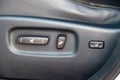 Close-up Interior view with electric seat adjustment, buttons of luxury very expensive new Black car stands after cleaning and