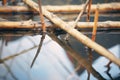 close-up of interlocked sticks in dam