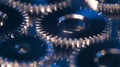 Close-up of Interlocking Blue Metal Gears Royalty Free Stock Photo