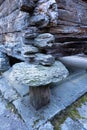 Close-up of interlocking log corner and stone mushroom support of an alpine hut Royalty Free Stock Photo