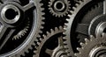 Close-up of interlocking metal gears, representing industry, precision, and mechanical engineering Royalty Free Stock Photo