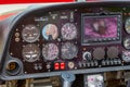 A close-up of the internal dashboard panel of a small aircraft