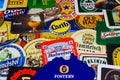 Close up of international beer coaster boards from all over the world