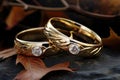 Close-up of intertwined fingers wearing matching rings - stock photography concepts