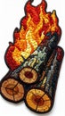 Close Up of Intricate Beaded Campfire with Logs and Flickering Flame Against White Background Royalty Free Stock Photo