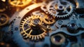 Close-up of intricate clockwork gears in motion
