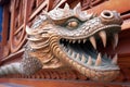 close-up of intricate dragon head carving on a ship prow