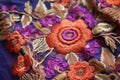 close up of intricate embroidery on sari fabric Royalty Free Stock Photo