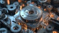 A closeup of intricate gears meshing together symbolizing precision engineering complexity industry and innovation Royalty Free Stock Photo