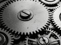 Close-up of intricate metallic clockwork gears and internal mechanism Royalty Free Stock Photo
