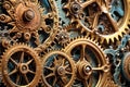 close-up of intricate steampunk gears interlocking