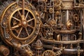 close-up of intricate steampunk machinery