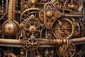 close-up of intricate steampunk machinery