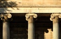 Close-up of the ionic order architectural columns at the St Pancras New Church, Euston Road in London. Royalty Free Stock Photo