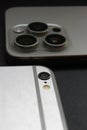 Close-up of Phone cameras: old vs new Royalty Free Stock Photo