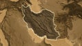 Iran border shape overlay. Glowed. Sepia elevation. Royalty Free Stock Photo