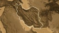 Shape of Iran. Glowed. Sepia elevation. Royalty Free Stock Photo