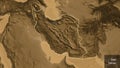 Shape of Iran. Outlined. Sepia elevation. Labels Royalty Free Stock Photo