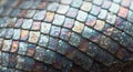 Close-up of iridescent scales with water droplets. Each scale has a reflective, multicolored Royalty Free Stock Photo