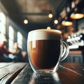 Close-up of an Irish coffee on a table with a softly blurred cafe backdrop. AI generated. Royalty Free Stock Photo
