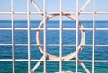 Close up of Iron fence with blue sea in background Royalty Free Stock Photo