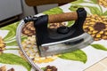 Close-up of iron. ironing a towel Royalty Free Stock Photo