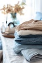 close-up of ironed clothes on the table