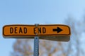 A close up isolated ` Dead End ` road sign with blurred background