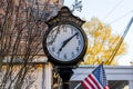 Close up isolated image of a stand alone vintage clock in the town center of Oxford Maryland